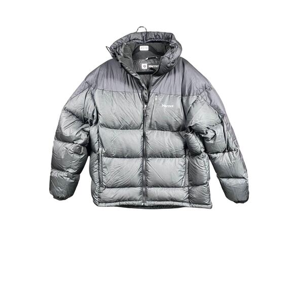 Marmot Jacket Mens XL Black Down Puffer Hooded Winter Coat Goose Insulated Warm - Picture 1 of 14